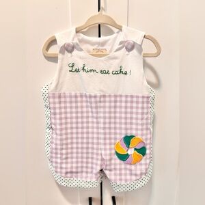 Boys Smocked Mardi Gras Purple Gingham Baby Romper with Embroidery